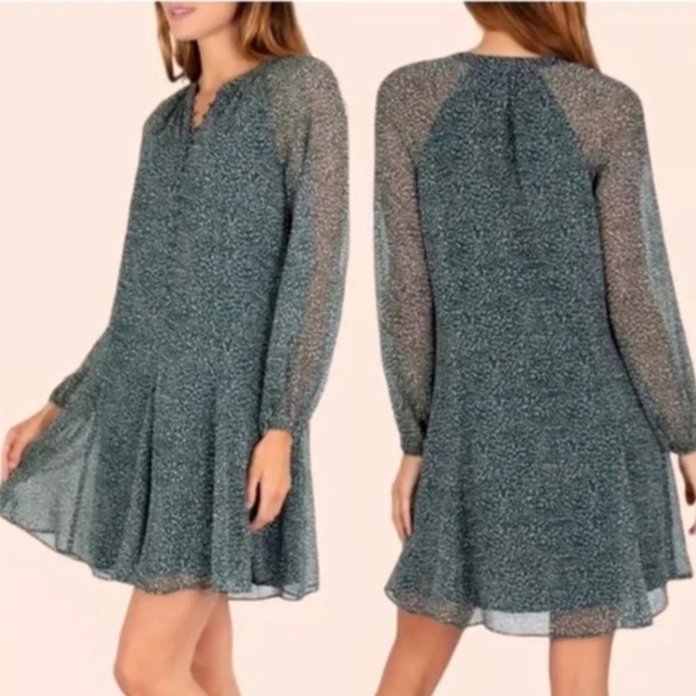 Joie Arctic Animal Spot Balloon Long Sleeve Green Dress sz MEDIUM